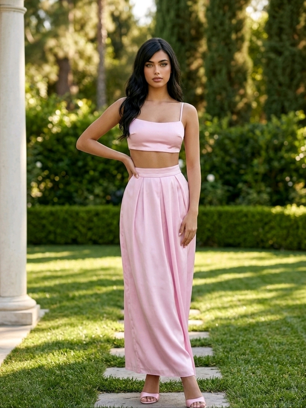 Oh Polly Pale Pink Satin Maxi Skirt